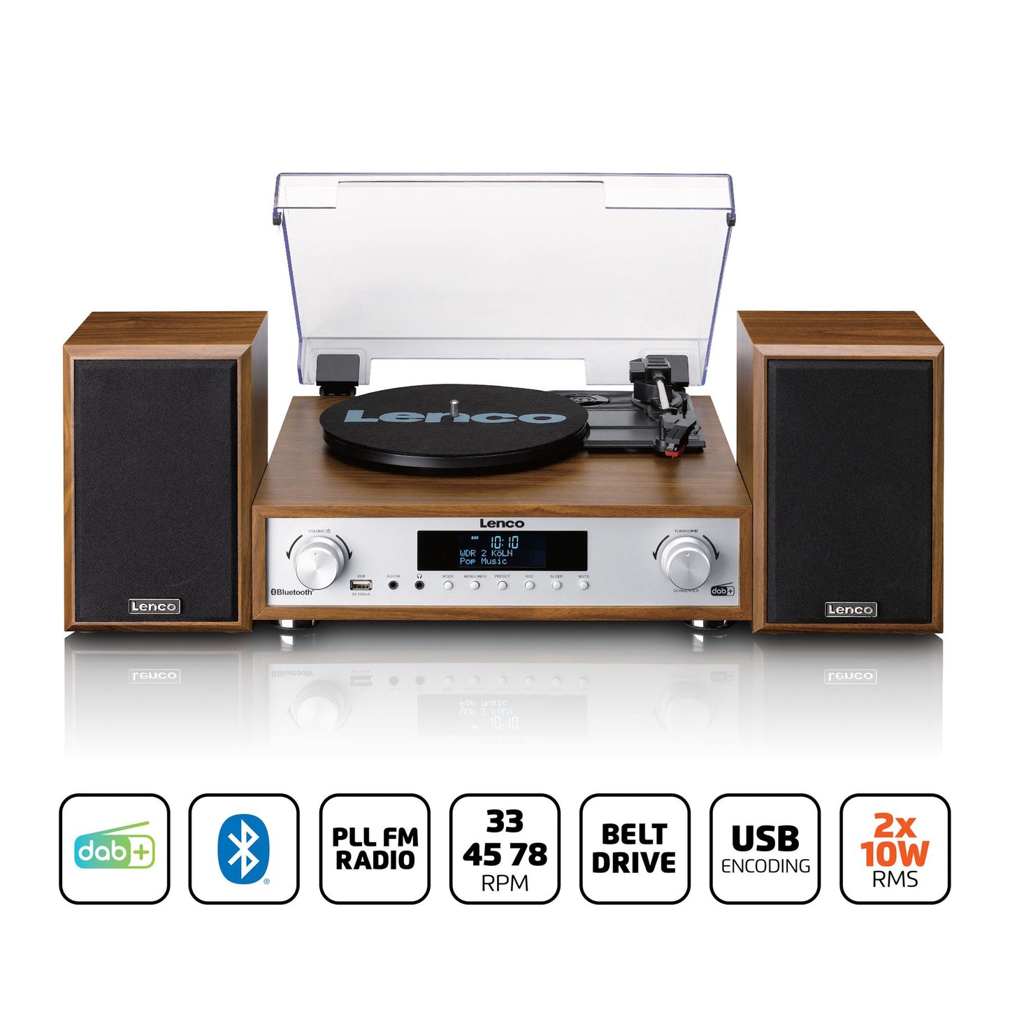 Lenco MC-160WD | HiFi Stereo System with Record Player | DAB+/FM Radio | Bluetooth® Speaker | Wood