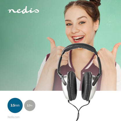 Nedis Over-Ear Wired Headphones | Cable length: 2.70 m | Volume control | Black / Silver