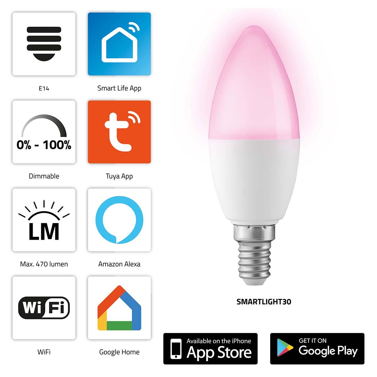 Alecto E14 Smart LED Colour Candle Shape Lamp with Wi-Fi