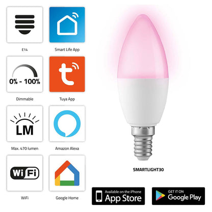 Alecto E14 Smart LED Colour Candle Shape Lamp with Wi-Fi