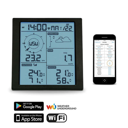 Alecto WS5200 | 6-in-1 Wi-Fi Weather Station | Indoor and Outdoor Temperature, Forecast, Wind, Pressure, Humidity, Rain & More | Outside Wireless sensor | Application | Black