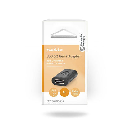 Nedis CCGB64900BK | USB-C™ Adapter | USB 3.2 Gen 2 | USB-C™ Female | USB-C™ Female | 4K@60Hz | 10 Gbps | Round | Nickel Plated | Black | Box