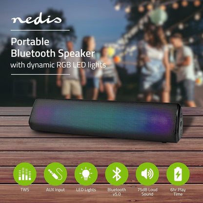 Nedis Bluetooth® Speaker | Maximum battery play time: 6 hrs | Table Design | 18 W | Stereo | Built-in microphone | Linkable | Black
