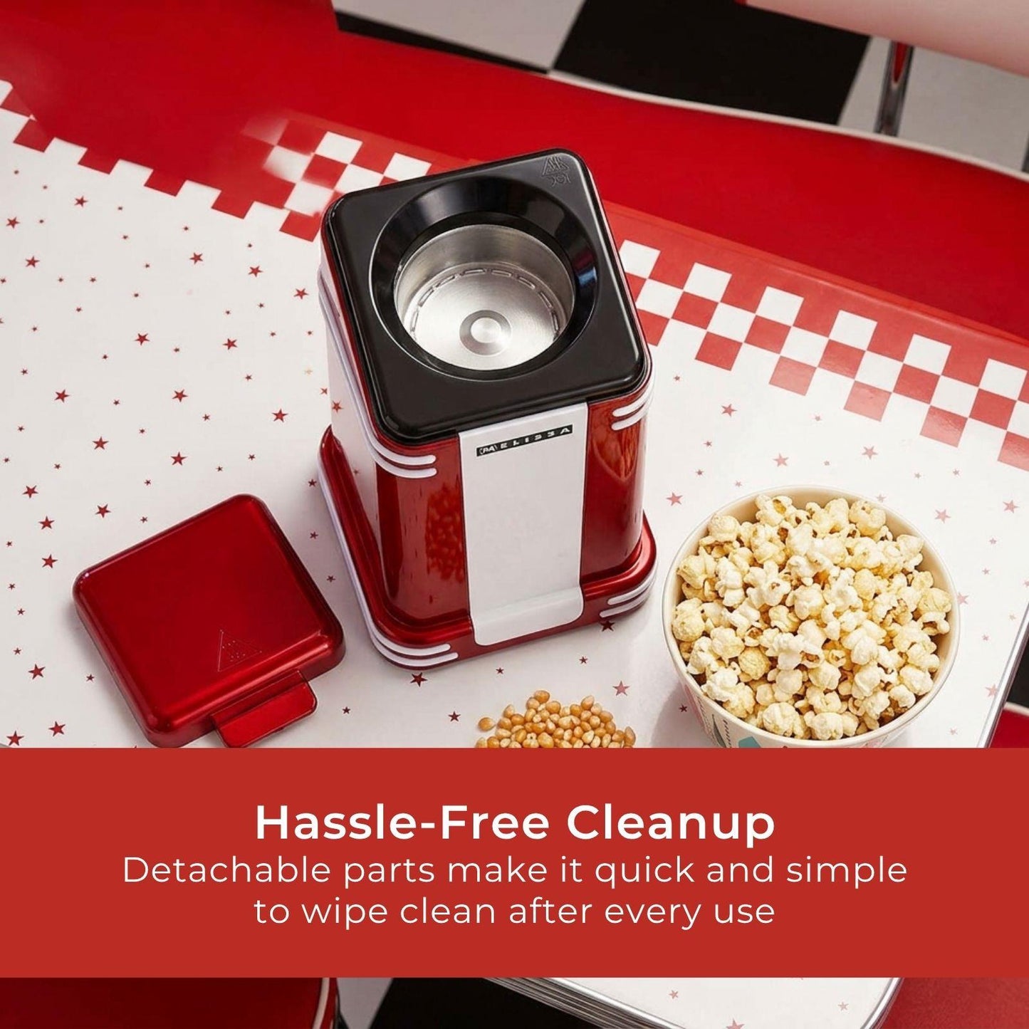 MELISSA Popcorn Maker | 60 g | 1200 W | 2–4 min | Hot Air | Red/White