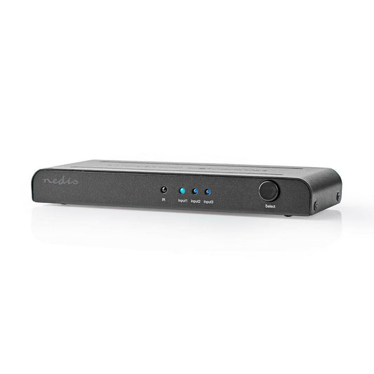 Nedis HDMI™ Switch | 3 port(s) | 3x HDMI™ Input | 1x HDMI™ Output | 4K@60Hz | 18 Gbps | Remote controlled | Metal | Anthracite