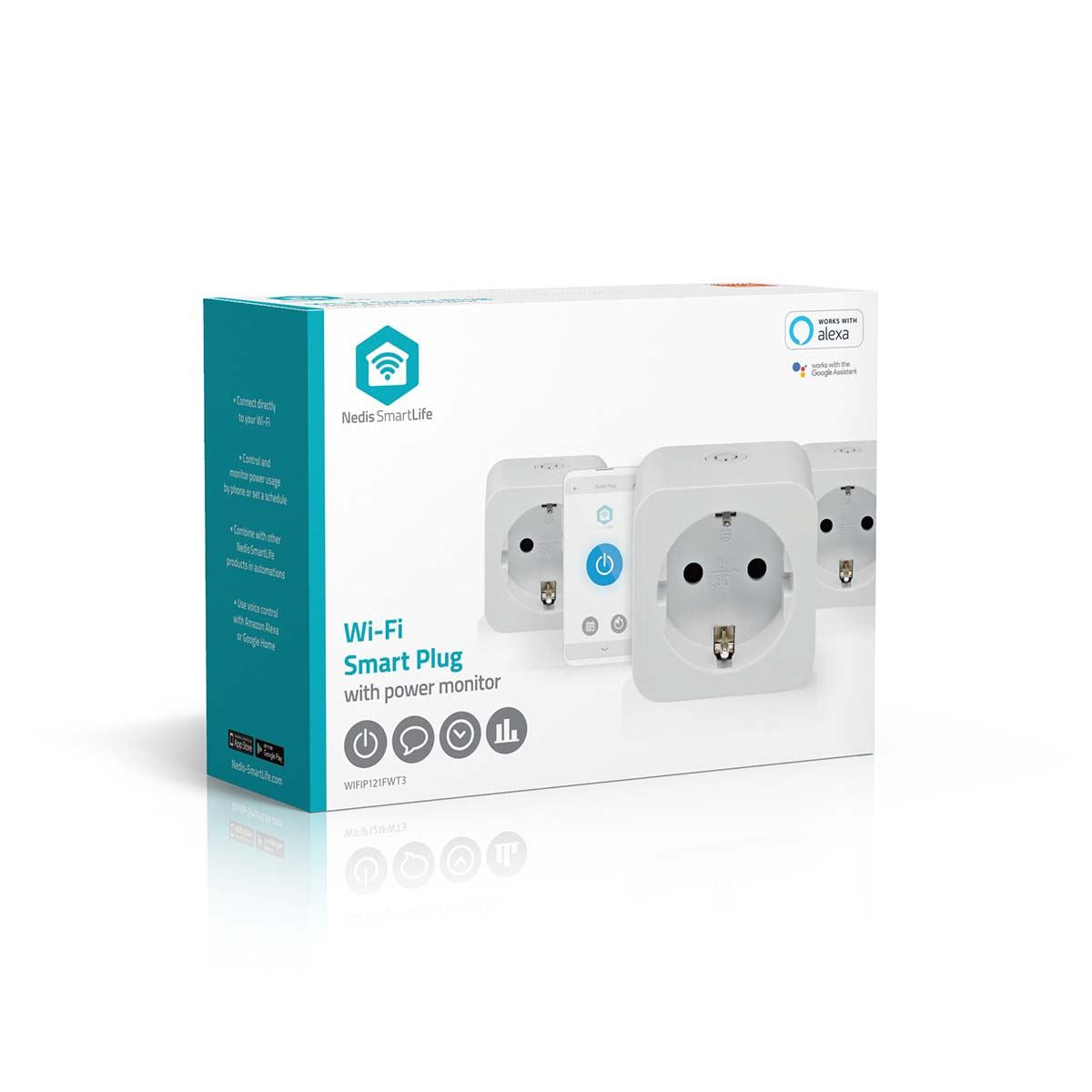 Nedis SmartLife Smart Plug | Wi-Fi | IP21 | Power meter | 3680 W | Type F (CEE 7/7) | 0 - 55 °C | Android™ / IOS | White | 3 pcs