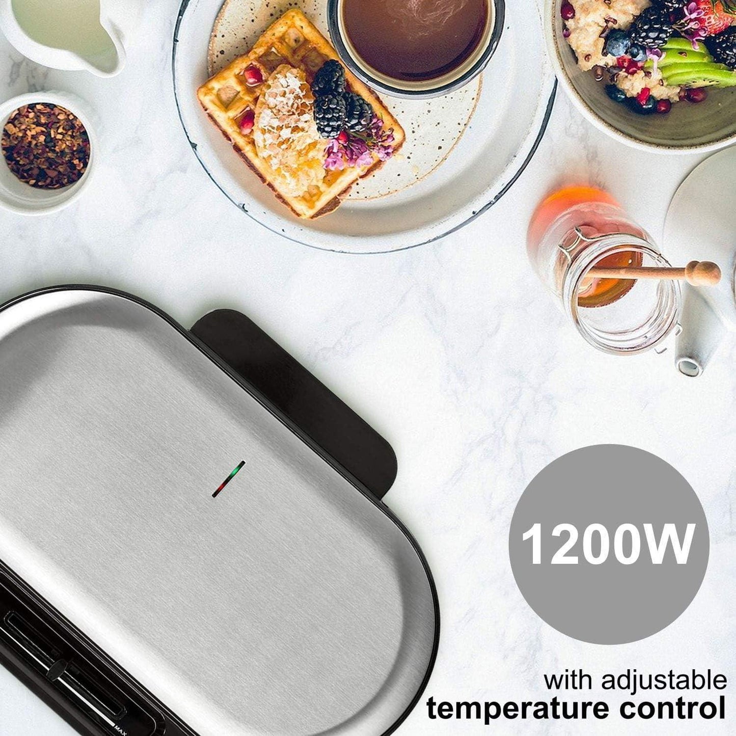 MESLISSA Waffle Maker | 2 x 5 Heart shaped waffles | 12 cm | 1200 W | Automatic temperature control | Metal / Plastic