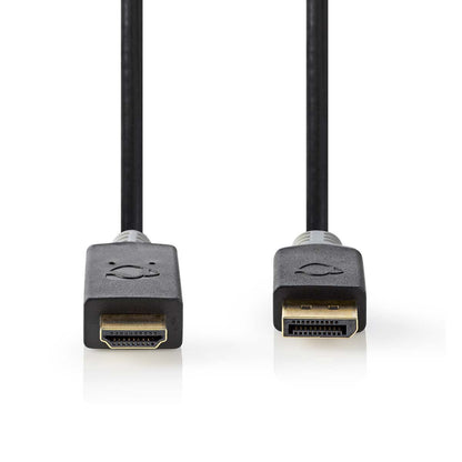 Nedis DisplayPort Cable | DisplayPort Male | HDMI™ Connector | 4K@30Hz | Gold Plated | 2.00 m | Round | PVC | Anthracite | Box