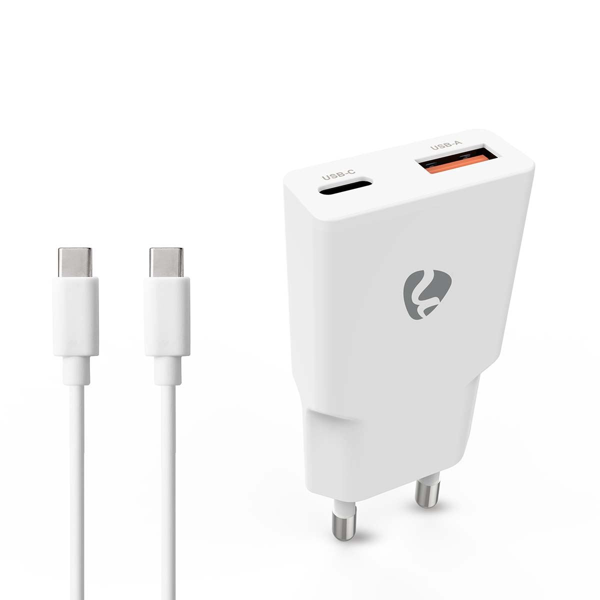 Nedis Wall Charger | 20 W | GaN | PD3.0 | Quick charge feature | 1.5 / 2.0 / 2.22 / 3.0 A | Number of outputs: 2 | USB-A / USB-C™ | USB-C™ (Loose) Cable | 1.50 m | Automatic Voltage Selection | White