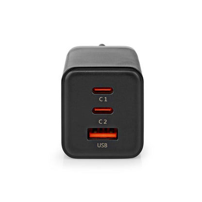 Nedis Wall Charger | 65 W | GaN | PD3.0 18W / PD3.0 20W / PD3.0 27W / PD3.0 36W / PD3.0 45W / PD3.0 60W / PD3.0 65W / QC3.0 | Quick charge feature | 3.0 / 3.25 A | Number of outputs: 3 | USB-A / 2x USB-C™ | Automatic Voltage Selection | Black