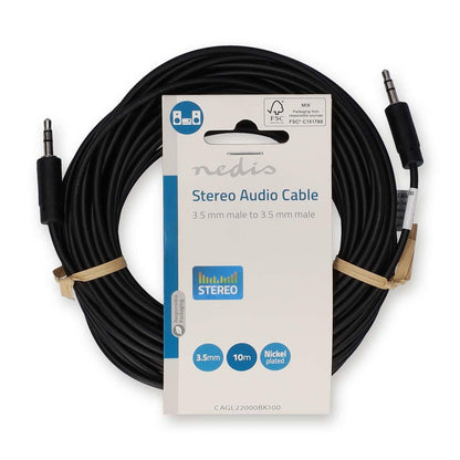 Nedis CAGL22000BK100 | Stereo Audio Cable | 3.5 mm Male | 3.5 mm Male | Nickel Plated | 10.0 m | Round | Black | Label