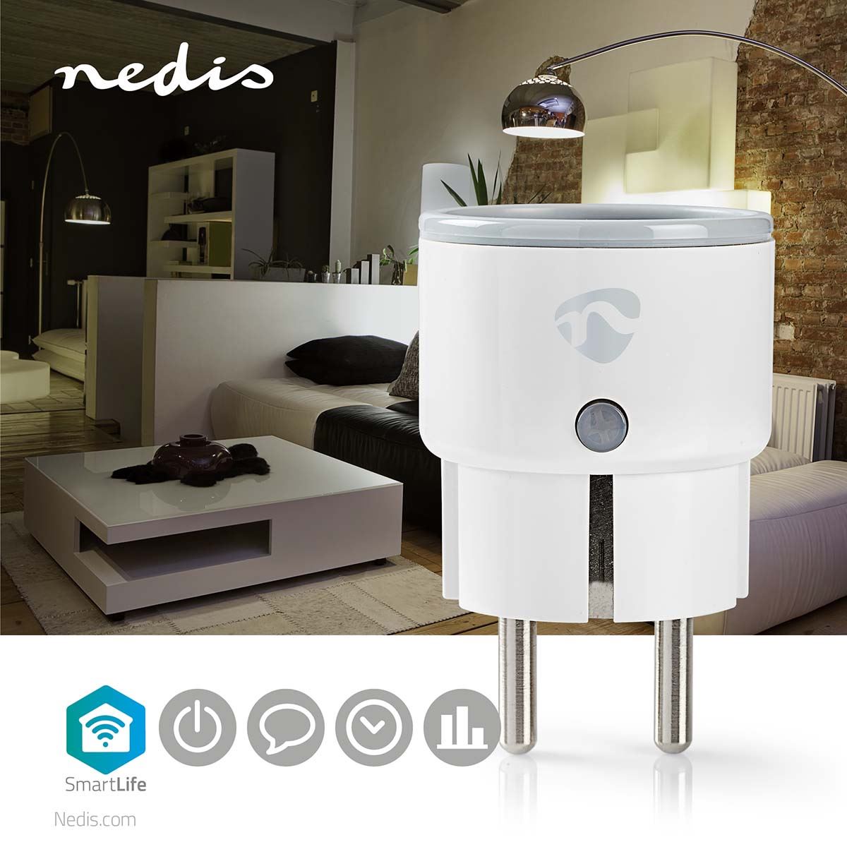 Nedis SmartLife Smart Plug | Wi-Fi | IP21 | Power meter | 2500 W | Plug with earth contact / Type F (CEE 7/7) | -10 - 40 °C | Android™ / IOS | White | 1 pcs
