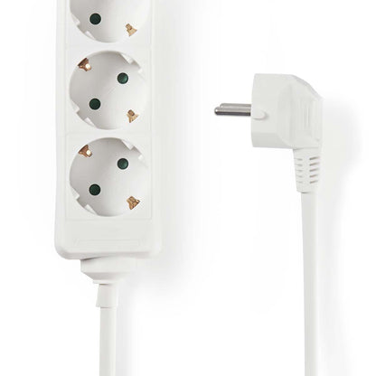 Nedis Extension Socket | Type F (CEE 7/7) | 3-Way | 1.50 m | 3680 W | 16 A | Kind of grounding: Side Contacts | 230 V AC 50/60 Hz | Socket angle: 45 ° | H05VV-F 3G1.5mm² | White