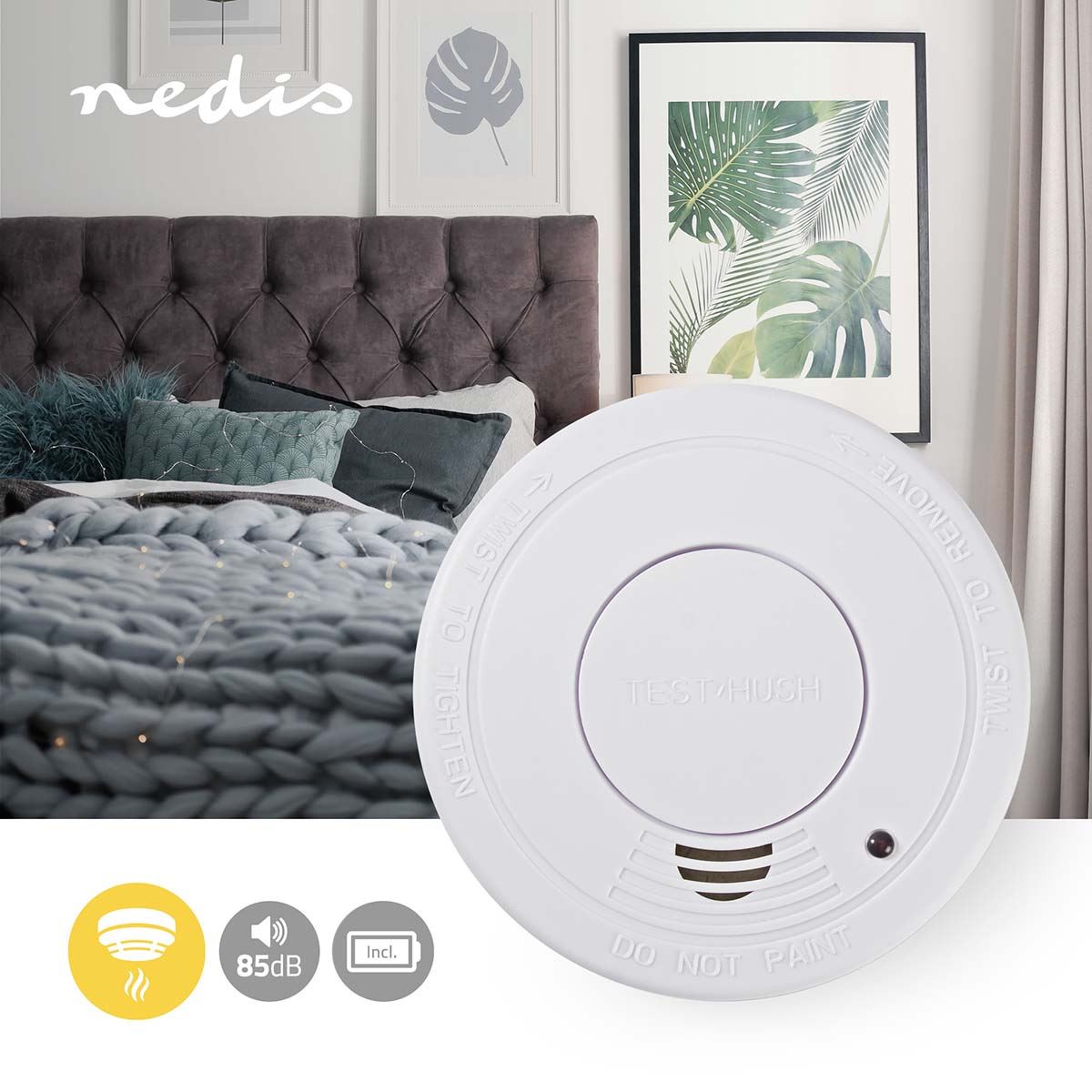 Nedis Smoke Alarm | Battery Powered | Battery life up to: 1 year | EN 14604 | With pause button | With test button | 85 dB | ABS | White