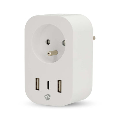 Nedis SmartLife Smart Plug | Wi-Fi | IP21 | Power meter | 3680 W | Type E (CEE 7/6) / 1x USB-C™ / 2x USB | 0 - 55 °C | Android™ / IOS | White | 1 pcs