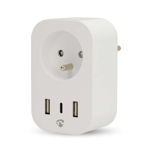 Nedis SmartLife Smart Plug | Wi-Fi | IP21 | Power meter | 3680 W | Type E (CEE 7/6) / 1x USB-C™ / 2x USB | 0 - 55 °C | Android™ / IOS | White | 1 pcs
