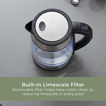 MELISSA Digital Electric Kettle | 1.7 l | 2200 W | Glass | 50/70/80/90/100 °C Presets | 360° pirouette base | Concealed heating element | Strix® controller | Keep-warm function | Boil-dry protection