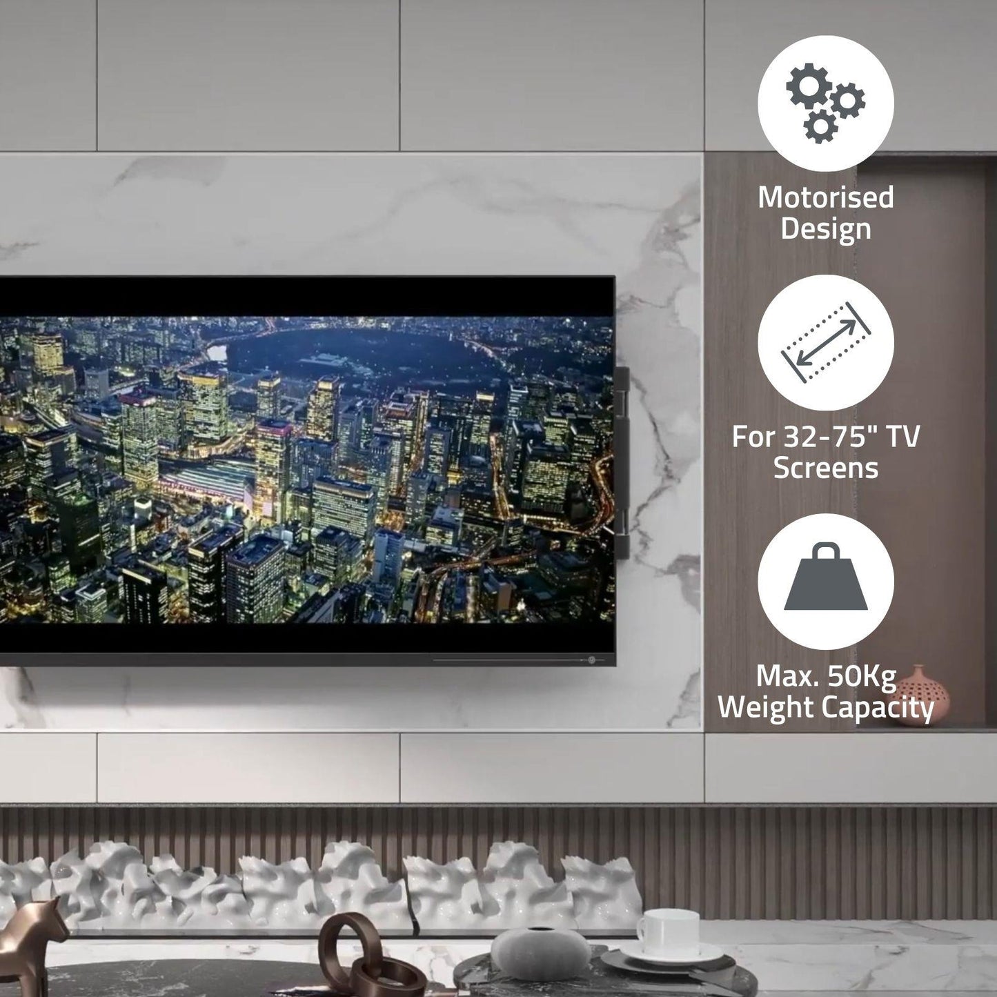 Nedis Motorised TV Wall Mount | 32 - 75 " | Maximum supported screen weight: 50 kg | Rotatable | Minimum wall distance: 56 mm | Remote controlled | ABS / Steel | Black