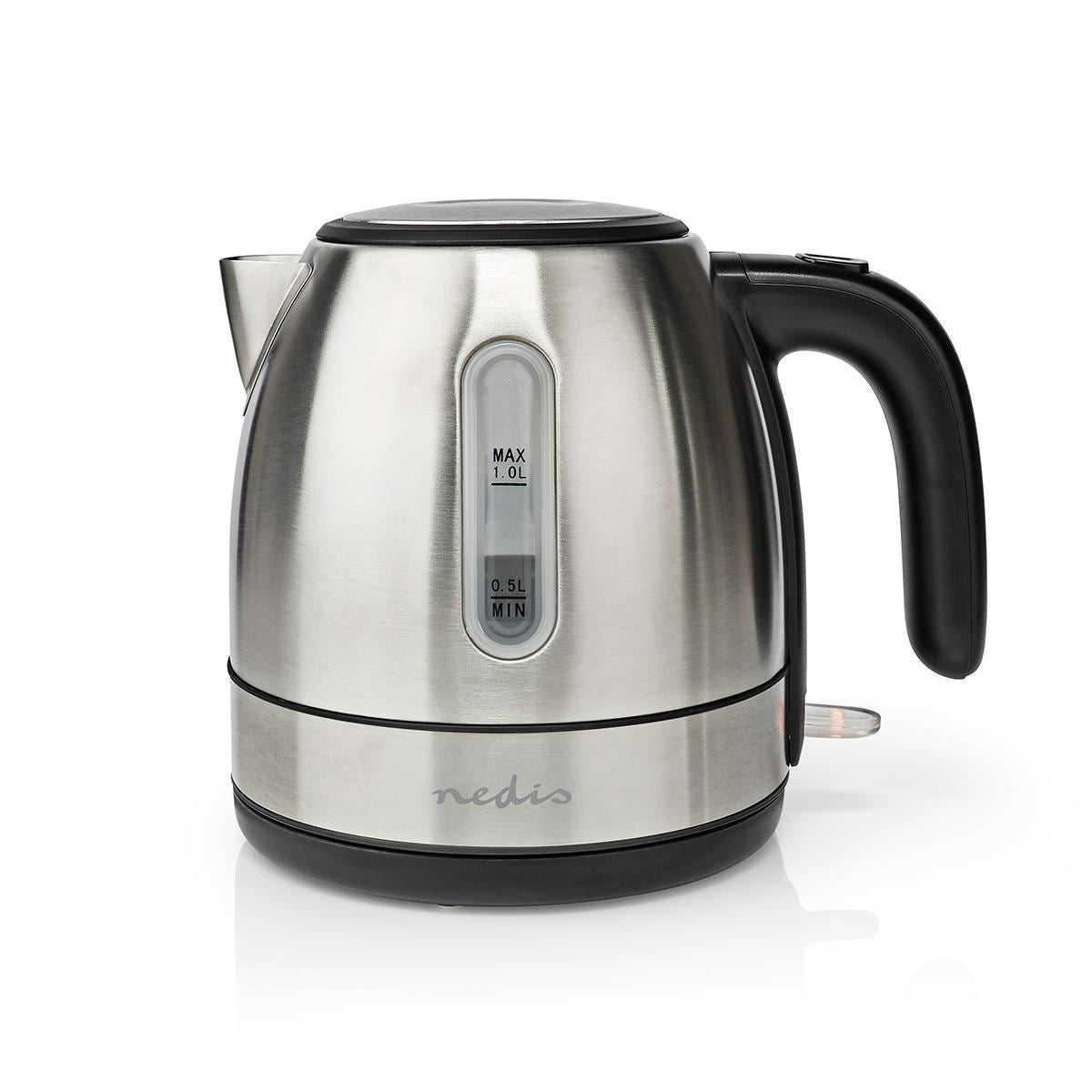 Nedis Electric Kettle | 1.0 l | Stainless Steel | Aluminium | Rotatable 360 degrees | Concealed heating element | Strix® controller | Boil-dry protection