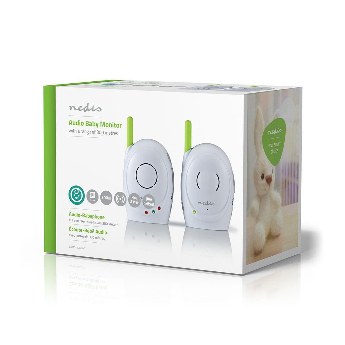 Nedis Baby Monitor | FHSS (Frequency-Hopping Spread Spectrum) | With talk back function | Range: 300 m | Battery Powered / Mains Powered | Green / White