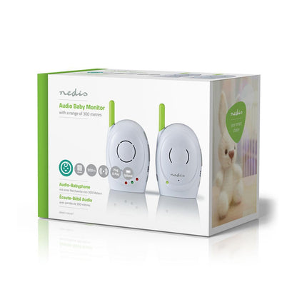Nedis Baby Monitor | FHSS (Frequency-Hopping Spread Spectrum) | With talk back function | Range: 300 m | Battery Powered / Mains Powered | Green / White