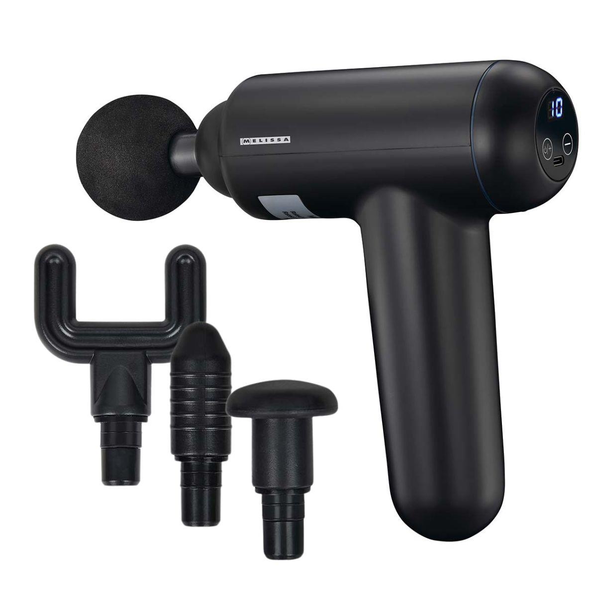 MELISSA Massage Gun | LED | Battery Powered | Rechargeable | 4 Massage Modes | 4 Interchangeable Attachments | Black