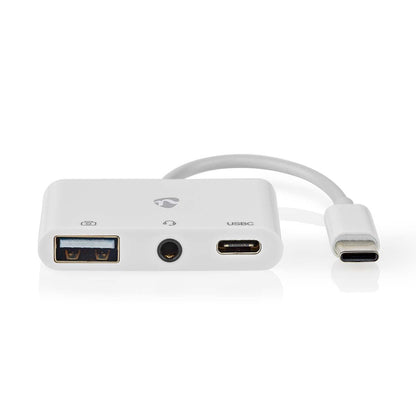 Nedis USB Multi-Port Adapter | USB 2.0 | USB-C™ Male | USB-A Female / USB-C™ Female / 3.5 mm Female | 480 Mbps | 0.10 m | Round | Nickel Plated | PVC | White | Box