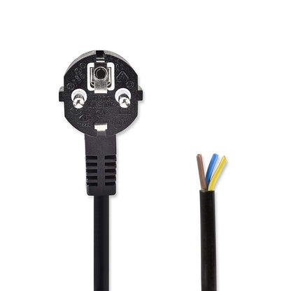 Nedis Power Cable | Plug with earth contact male | Open | Angled | Straight | Nickel Plated | 1.80 m | Round | Neoprene | Black | Label