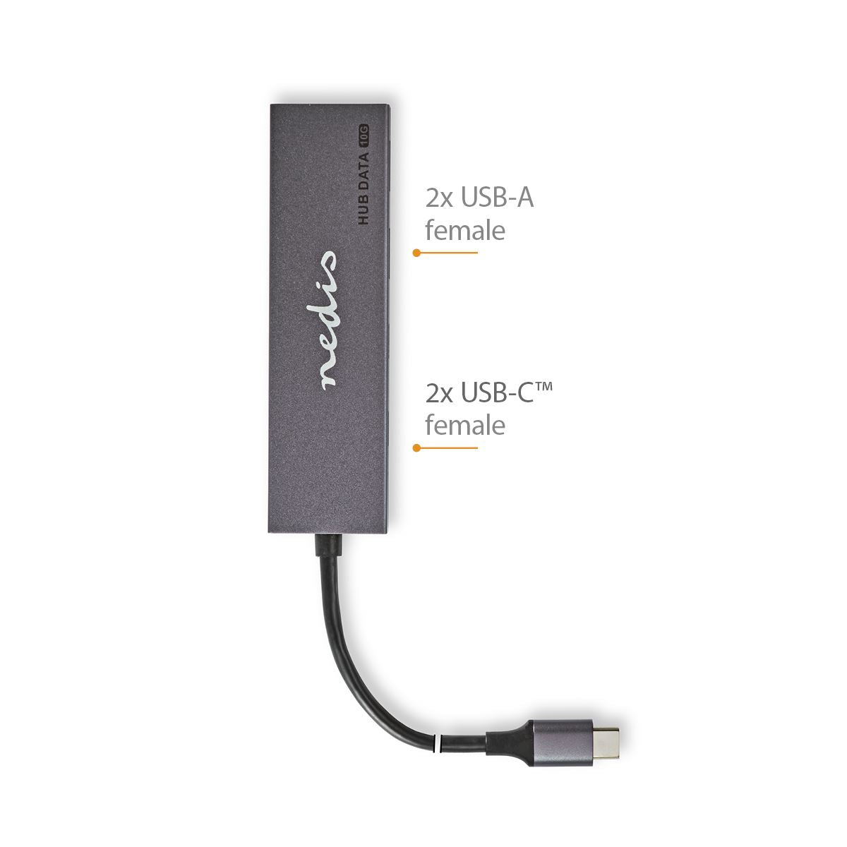 Nedis USB Hub | 1x USB-C™ 3.2 Gen 2 Male | 2x USB-A 3.2 Gen 2 Female / 2x USB-C™ 3.2 Gen 2 Female | 4 port(s) | USB 3.2 Gen 2 | USB Powered | 10 Gbps