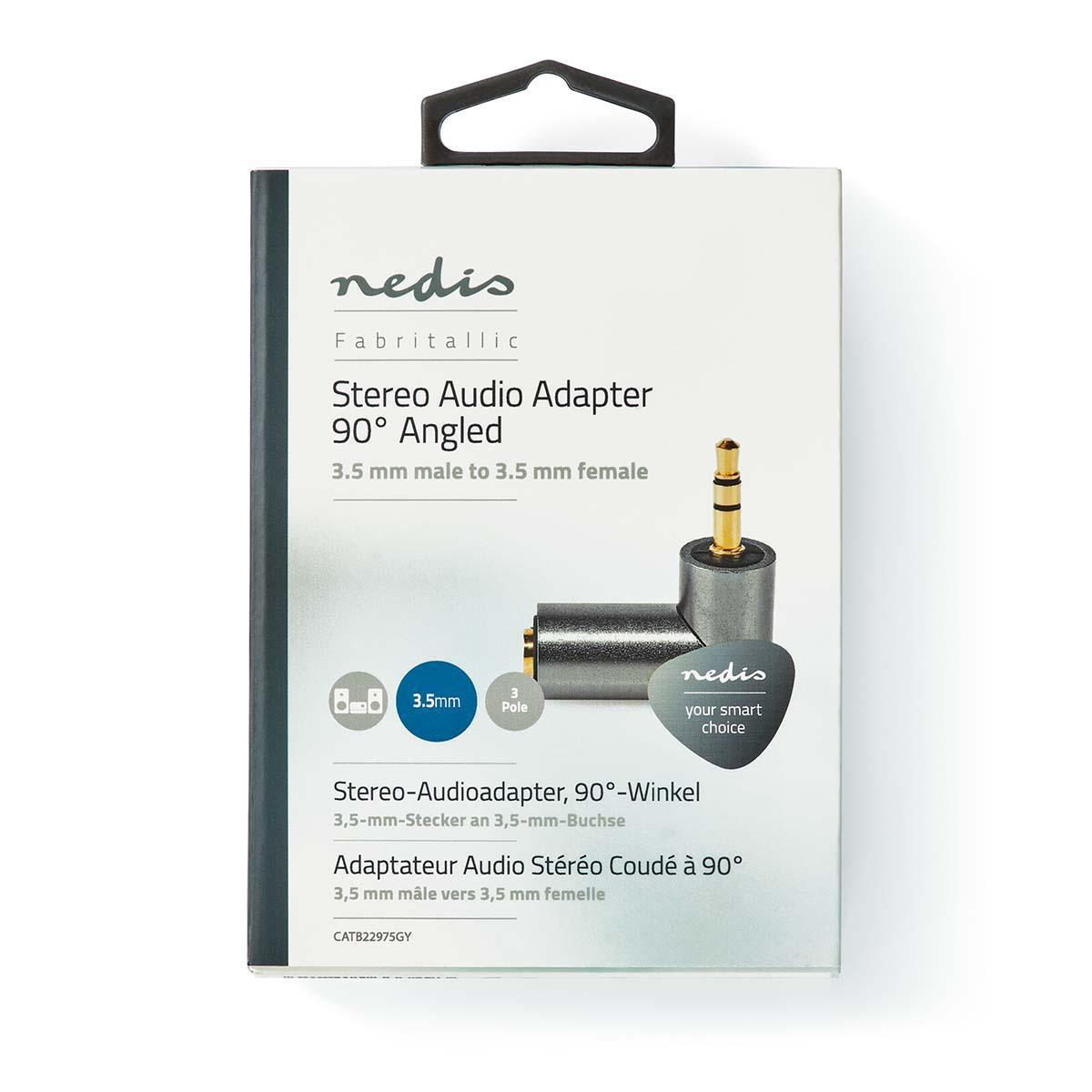 Nedis CATB22975GY | Stereo Audio Adapter | 3.5 mm Male | 3.5 mm Female | Gold Plated | Straight | Metal | Gold / Gun Metal Grey | 1 pcs | Cover Window Box