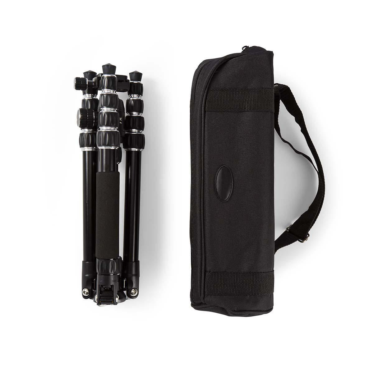 Nedis Tripod | Maximum load capacity: 3.0 kg | Minimum working height: 17.5 cm | Maximum working height: 145.0 cm | 3 Segments | Ball Head | Travel bag included | Reversible center column | ABS / Aluminium | Black
