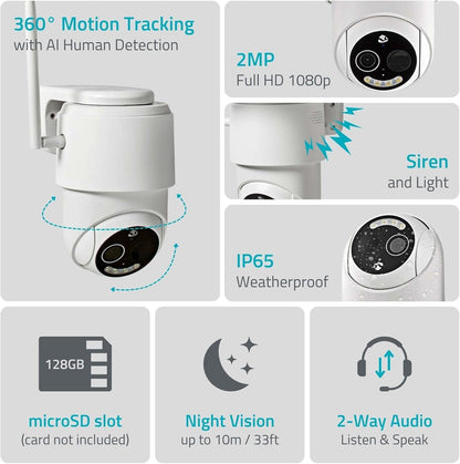 Nedis SmartLife Outdoor Camera | 4G | Full HD 1080p | Pan tilt | IP65 | Cloud Storage (optional) / microSD (not included) | 5 V DC | With motion sensor | Night vision | White