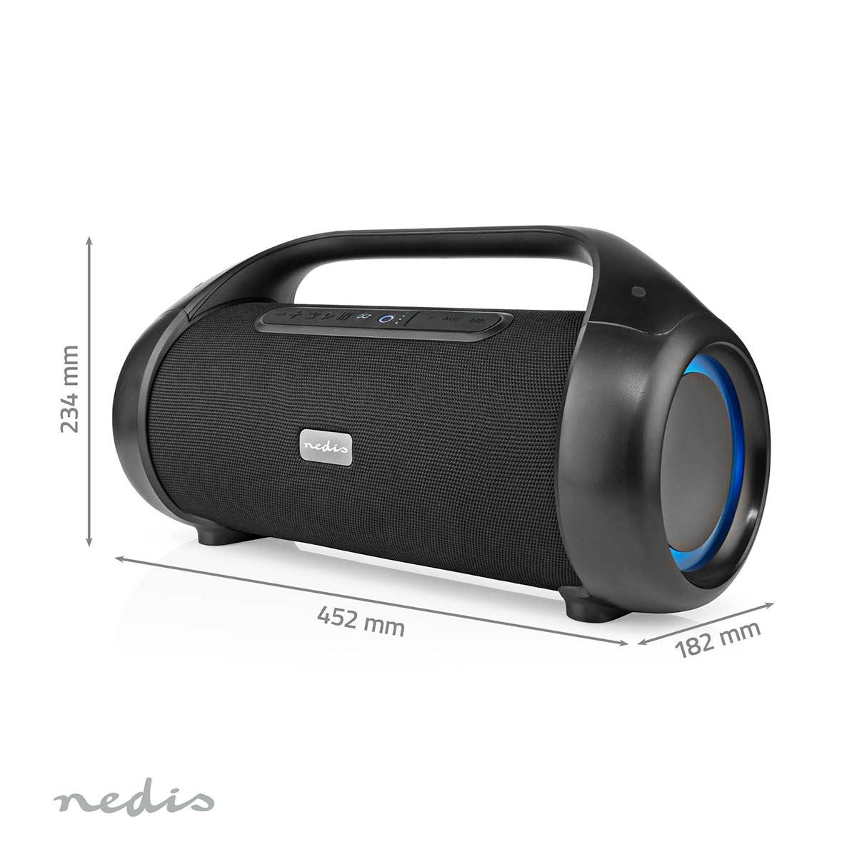 Nedis Bluetooth® Party Boombox | 9.5 hrs | 2.1 | 120 W | Media playback: AUX | IPX5 | Linkable | Carrying handle | Party lights | Black