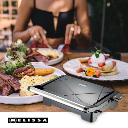 MELISSA Contact Grill | 1000 W | 23 x 14.5 cm | Opens out Table Grill Function| Plastic / Stainless Steel