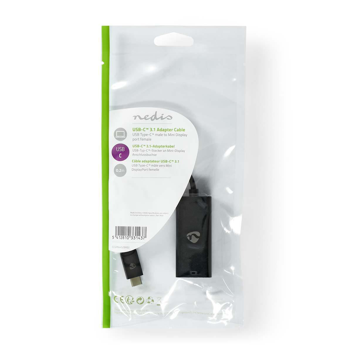 Nedis USB-C™ Adapter | USB 3.2 Gen 1 | USB-C™ Male | Mini DisplayPort Female | 8K@60Hz | 0.20 m | Round | Nickel Plated | PVC | Black | Polybag