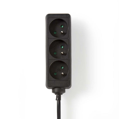Nedis Extension Socket | Type E (CEE 7/6) | 3-Way | 5.00 m | 3680 W | 16 A | Kind of grounding: Pin Earth | 230 V AC 50/60 Hz | Socket angle: 45 ° | H05VV-F 3G1.5mm² | Black