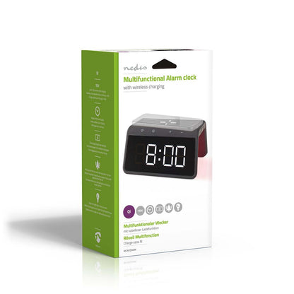 Nedis Alarm clock with wireless charging | Qi certified | 5 / 7.5 / 10 / 15 W | USB-A Male | Night Light | 2 Alarm Times | Snooze function