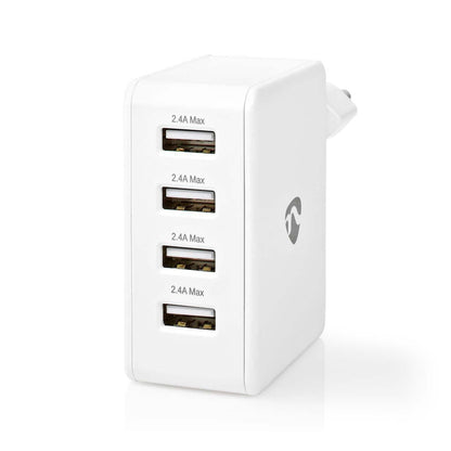 Nedis Wall Charger | 24 W | Quick charge feature | 4x 2.4 A | Number of outputs: 4 | 4x USB-A | No Cable Included | Single Voltage Output | White