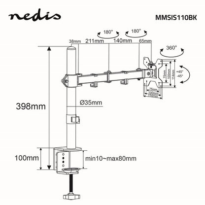 Nedis Desk Monitor Mount | 1 Screen | 15 - 32 " | 75x75 / 100x100 | Full Motion