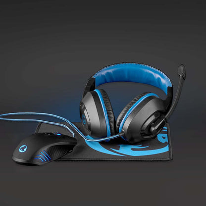 Nedis Gaming Combo Kit | 3-in-1 | Headset, Mouse and Mouse Pad | Black / Blue