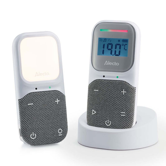 Alecto DBX140 | Modern Full Eco Audio baby monitor with crystal-clear DECT sound quality, display and night light White / Grey
