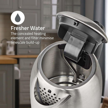 Nedis Electric Kettle | 1.7 l | Stainless Steel | Black / Silver | Rotatable 360 degrees | Concealed heating element | Strix® controller | Boil-dry protection