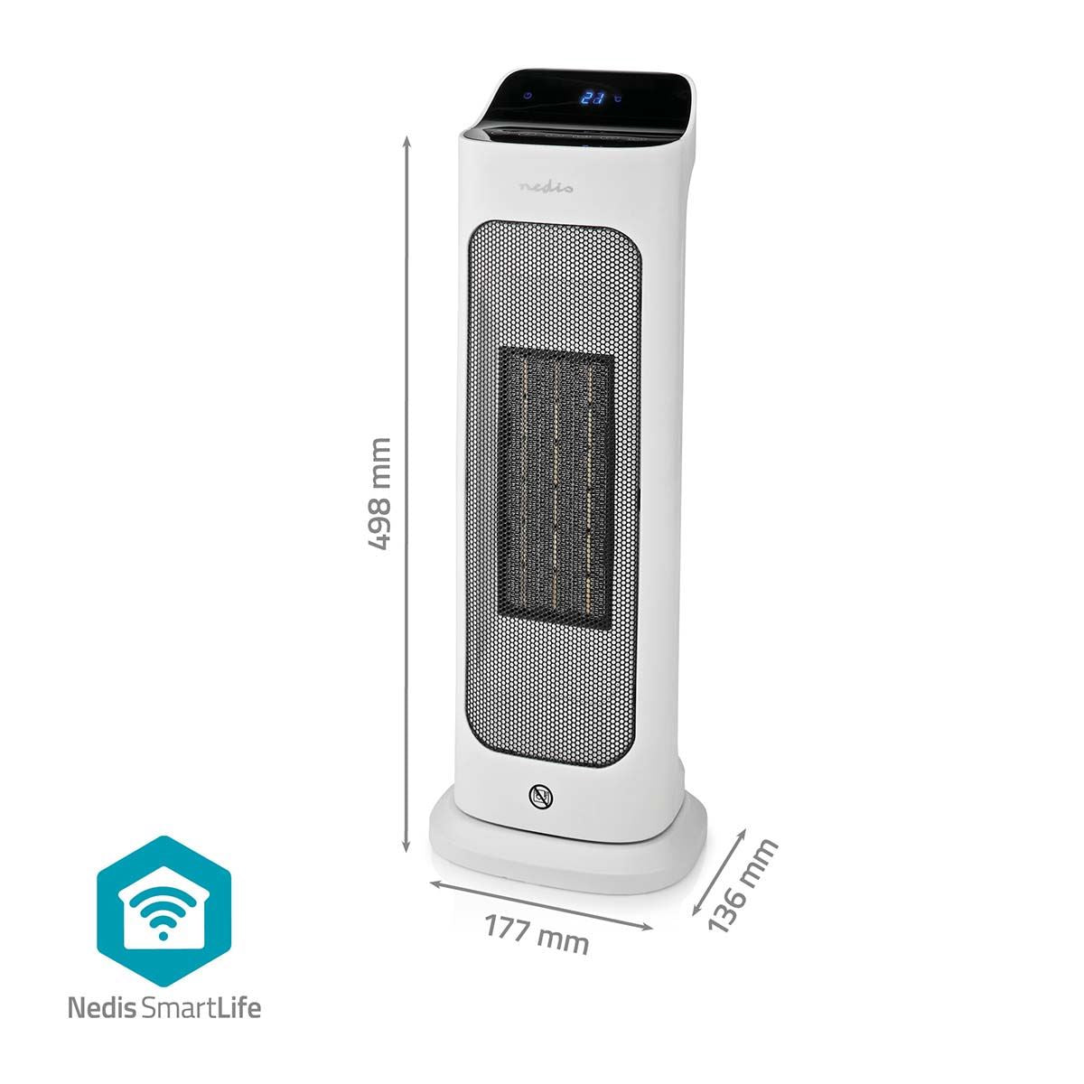 Nedis SmartLife Ceramic PTC Fan Heater | Wi-Fi | 2000 W | 2 Heat Settings | Oscillation | Display | 10 - 49 °C | Android™ / IOS | White