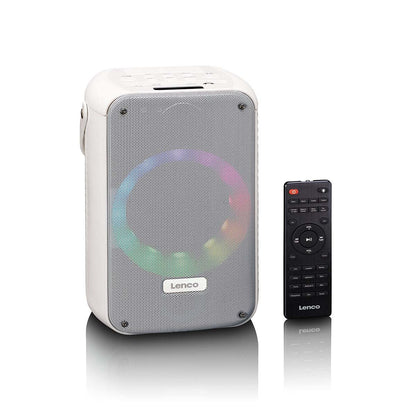Lenco BTC-060WH | Karaoke Portable Speaker System with Bluetooth® | Rechargeable | With Wireless Microphone | Disco LED Lighting | White