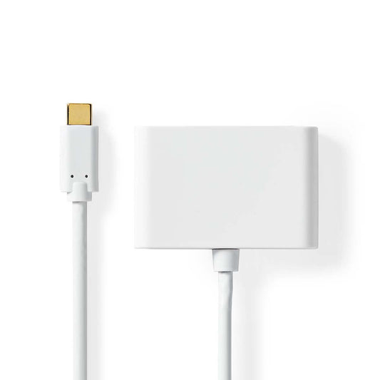 Nedis USB Multi-Port Adapter | USB 3.2 Gen 1 | USB-C™ Male | 2x USB-A | 1000 Mbps | 0.20 m | Round | Nickel Plated | PVC | White | Blister