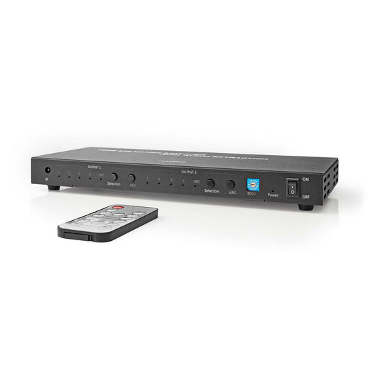 Nedis HDMI™ Matrix Switch | 4 x 2 port(s) | 4x HDMI™ Input | 2x 3.5 mm / 2x HDMI™ Output / 2x TosLink | 4K@60Hz | 18 Gbps | Remote controlled | Metal | Anthracite