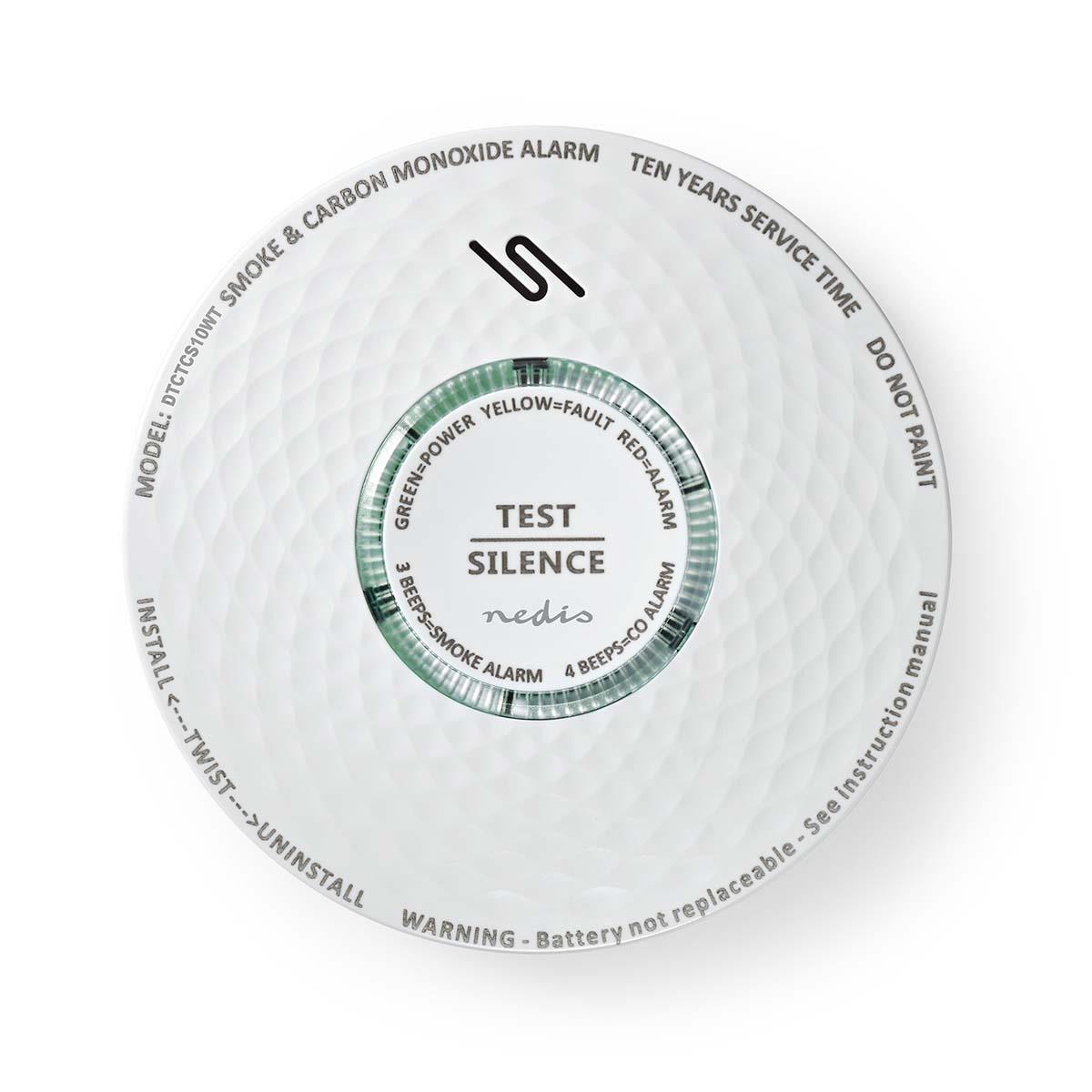 Nedis Smoke & Carbon Monoxide Alarm | Battery Powered | Battery life up to: 10 year | EN 14604 | With test button | 85 dB | ABS | White