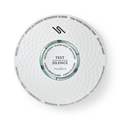 Nedis Smoke & Carbon Monoxide Alarm | Battery Powered | Battery life up to: 10 year | EN 14604 | With test button | 85 dB | ABS | White