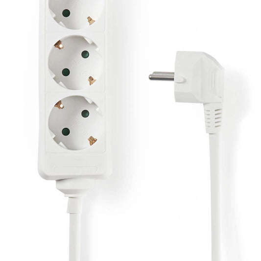 Nedis Extension Socket | Type F (CEE 7/7) | 3-Way | 1.50 m | 3680 W | 16 A | Kind of grounding: Side Contacts | 230 V AC 50/60 Hz | Socket angle: 45 ° | H05VV-F 3G1.5mm² | White