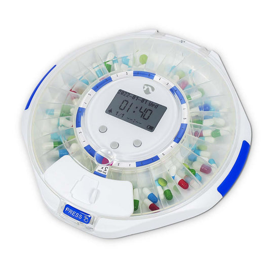 Nedis SmartLife Pill Dispenser | Wi-Fi | 28 Compartments | Number of alarmtimes: 9 Alarm Times Per Day | Beep / Light / Voice | LCD display | White